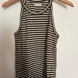 Madewell Olive and White Striped Knit Top